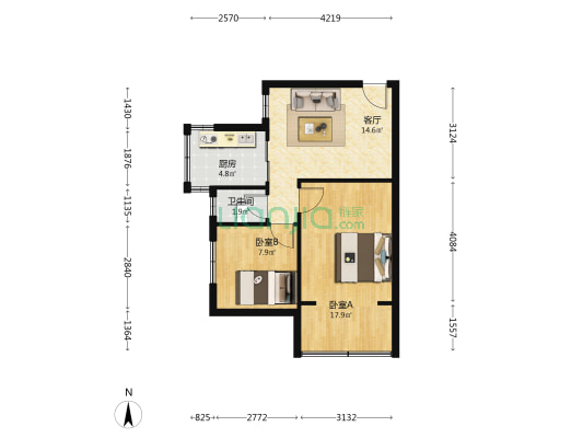 市南路30号 2室1厅1卫 55平方