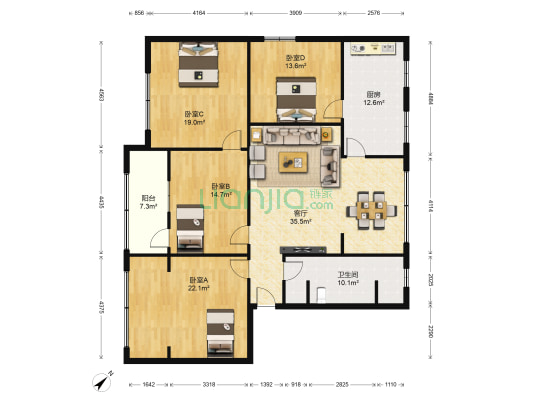区环保局家属院 4室1厅1卫 148平方