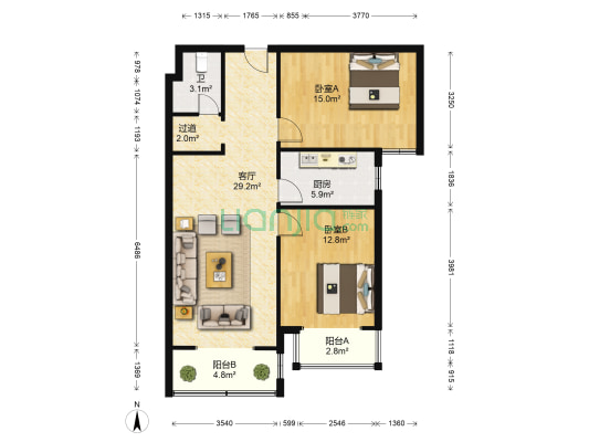 世奥花苑 2室1厅1卫 99平方