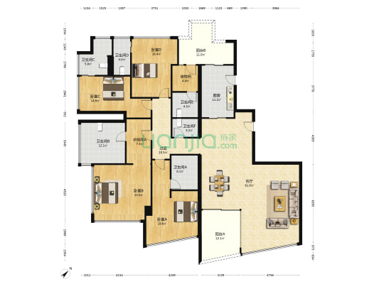 侨鑫汇悦台 4室1厅6卫 317平方