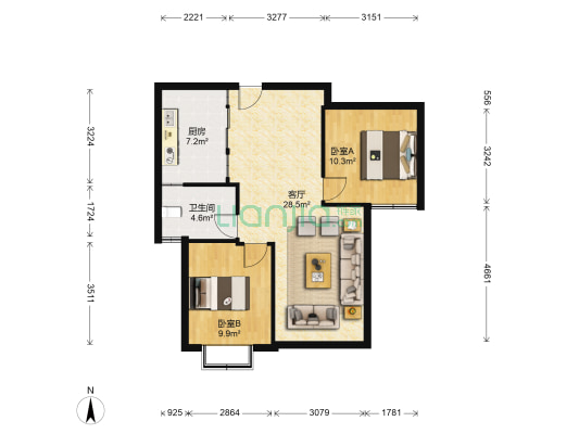 天泽水岸 2室1厅1卫 89平方