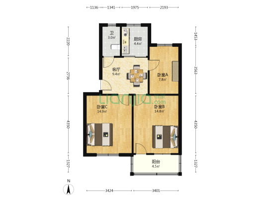 春申路晶体管厂宿舍 3室1厅1卫 71平方