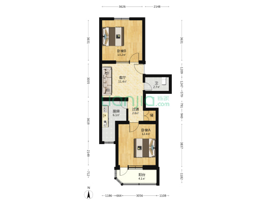 昆鹏小区 2室1厅1卫 68平方
