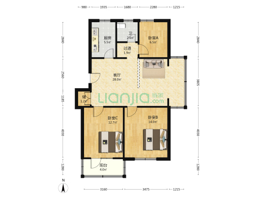 梅山路21号 3室1厅1卫 92平方