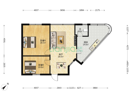 海怡花园 2室1厅1卫 85平方