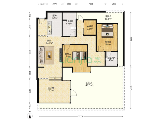 上层建筑 2室1厅2卫 79平方