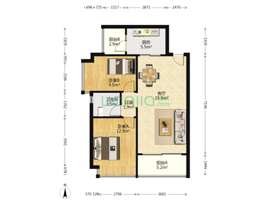 长沙恒大城 2室1厅1卫 79平方