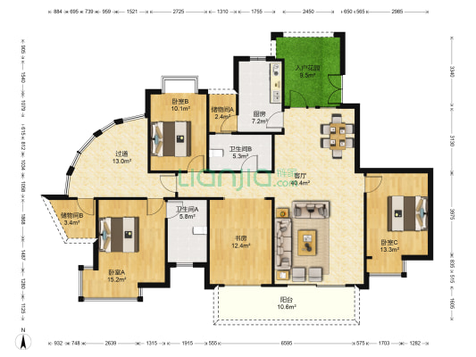 世纪城融江苑 4室1厅2卫 185平方