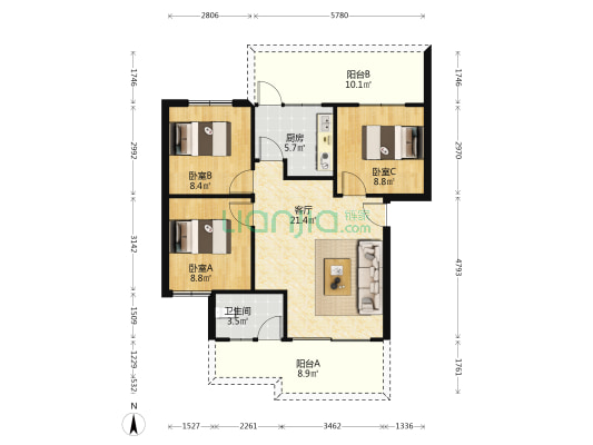 桂林奥森 3室1厅1卫 84平方