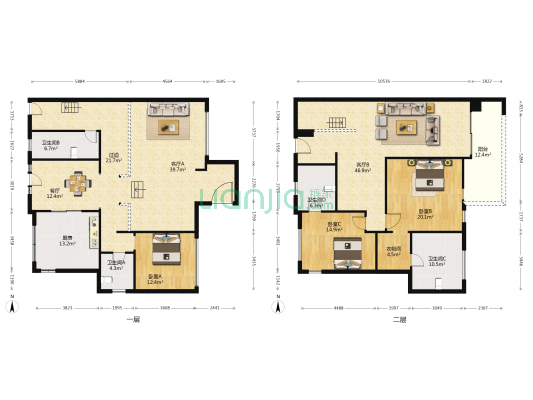 雍江御庭叠拼别墅，住家奢华精装修看小区中庭绿化-户型图