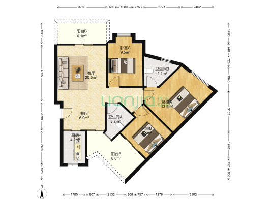 新盛世花园 3室2厅2卫 110平方