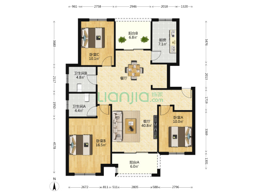绿地翡翠蓝湾 3室1厅2卫 119平方