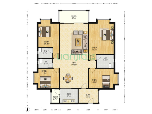 雅善苑 4室1厅3卫 186平方