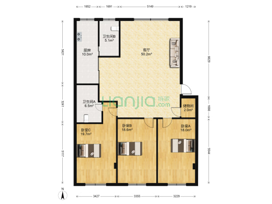 华乐山庄 3室1厅2卫 136平方