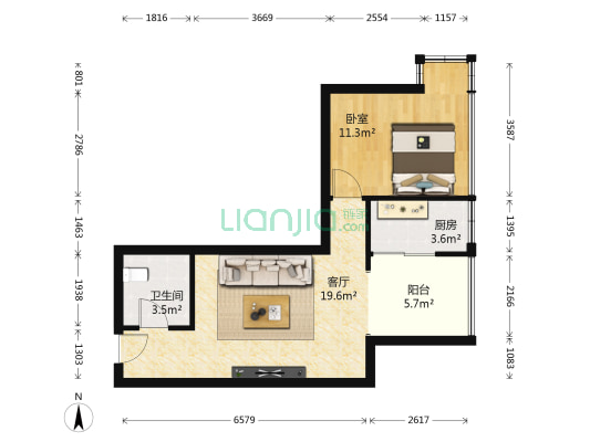 长帆江岸公馆 1室1厅1卫 59平方