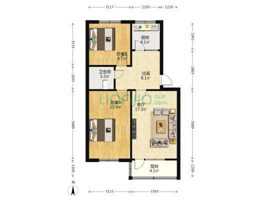 小店宾馆宿舍 2室1厅1卫 76平方