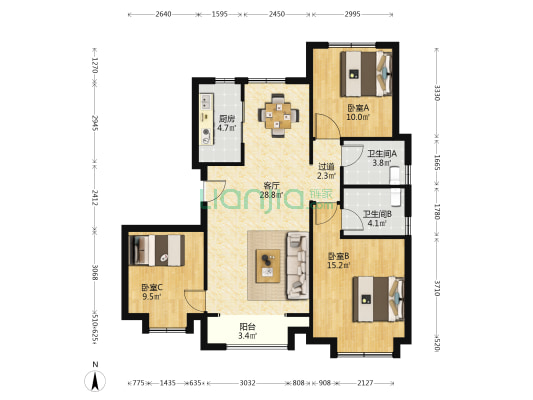 阳光城翡丽公园 3室1厅2卫 119平方