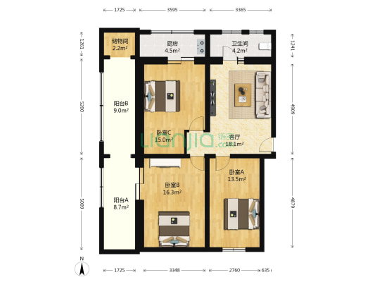 昌平医院家属院 3室1厅1卫 86平方