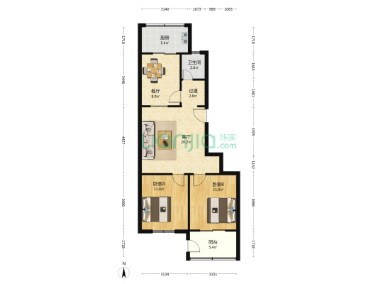矿南公寓 2室2厅1卫 99平方