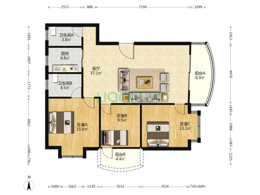 宜禾苑 3室1厅2卫 115平方