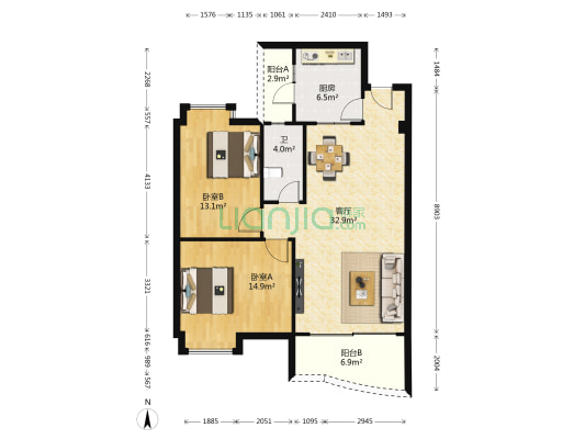 御景苑 2室1厅1卫 95平方