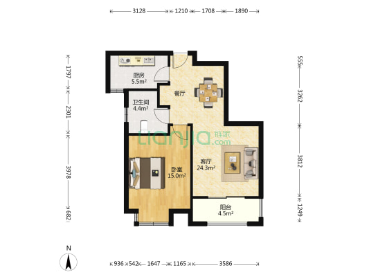 红叶花园三区 1室1厅1卫 69平方