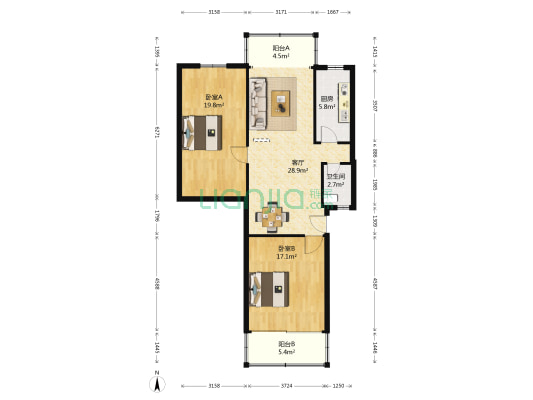 牌坊街61号 2室1厅1卫 93平方