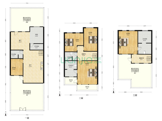 三层别墅 户型方正  顶层露台 一层养花-户型图