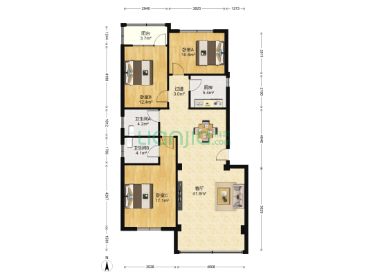 海口市规划局龙华分局 3室1厅2卫 94平方