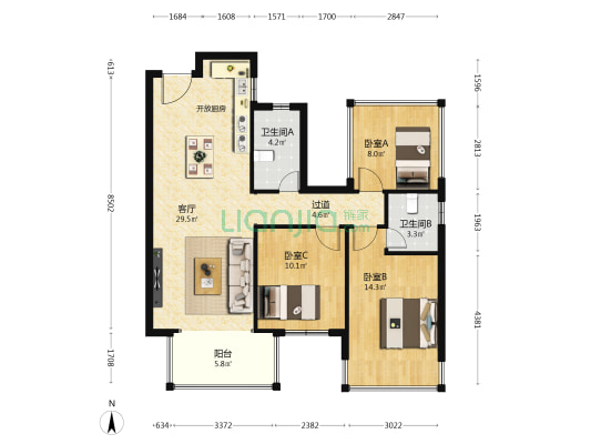 南宁恒力城 3室1厅2卫 89平方