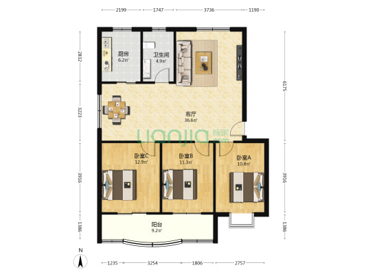 天裕丰苑 3室1厅1卫 107平方
