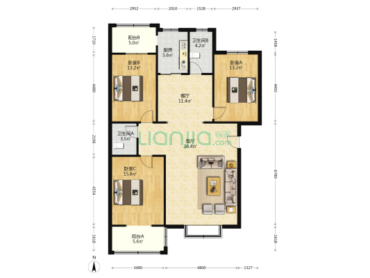 工商局小区-朝阳路 3室2厅2卫 140平方