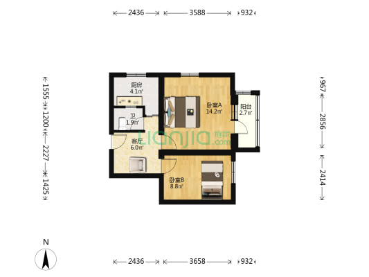 双柳树头条 2室1厅1卫 50平方