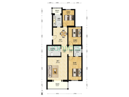 明慧嘉园 3室2厅2卫 135平方