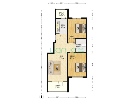 福泊园 1室1厅1卫 93平方