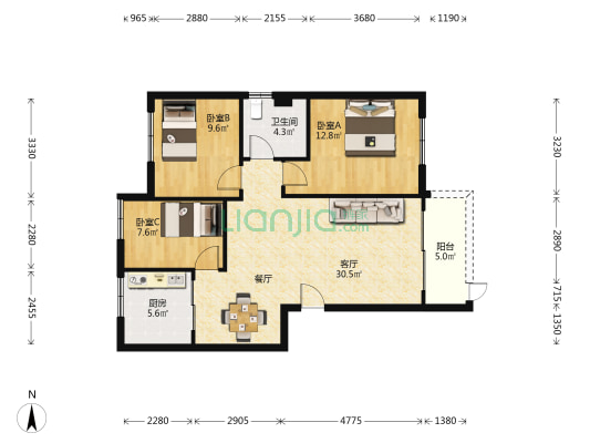 东兴花园 3室1厅1卫 97平方