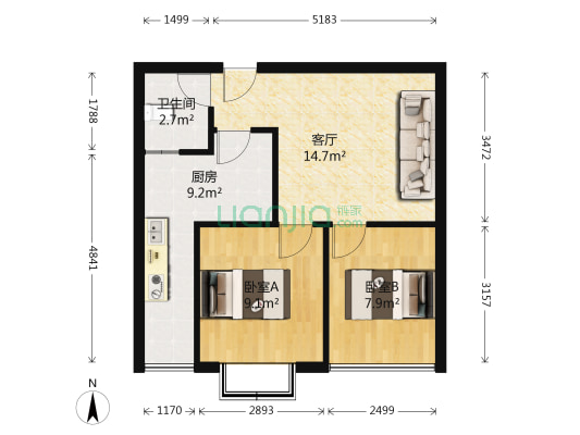 人民的公园 2室1厅1卫 48平方