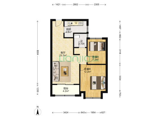 中南世纪城三期 2室1厅1卫 75平方
