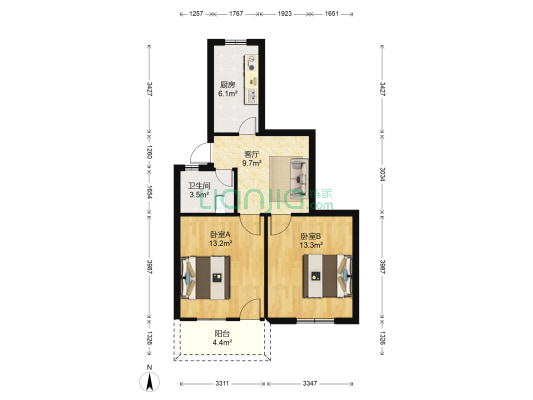 华大新村 2室1厅1卫 68平方