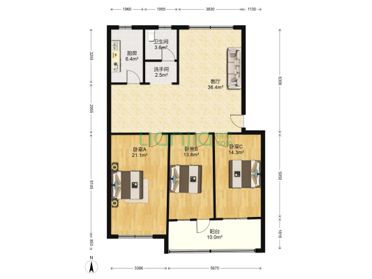 许昌市第一塑料厂住宅楼 3室1厅2卫 98平方