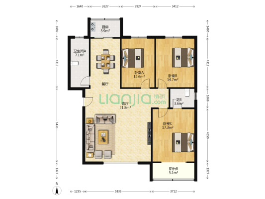 裕隆·衡苑小区 3室1厅2卫 139平方