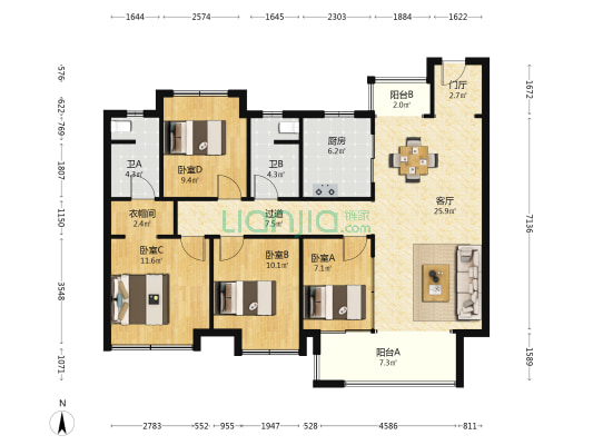 美的麓府 4室1厅2卫 131平方