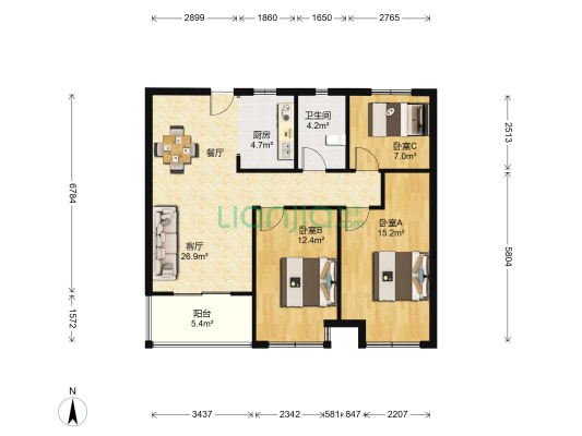 新城吾悦广场一期 3室1厅1卫 96平方