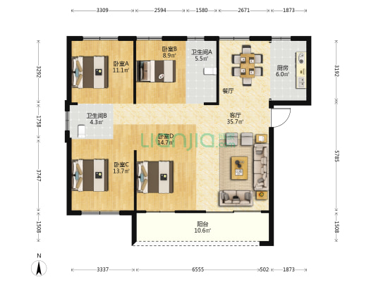 融润书香苑 4室1厅2卫 140平方