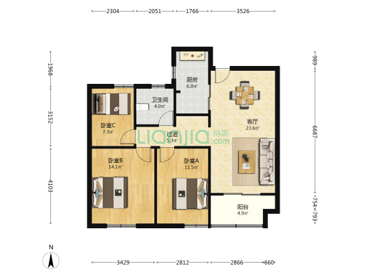 鑫和苑 3室1厅1卫 96平方