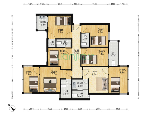崇宏花园 7室1厅6卫 117平方
