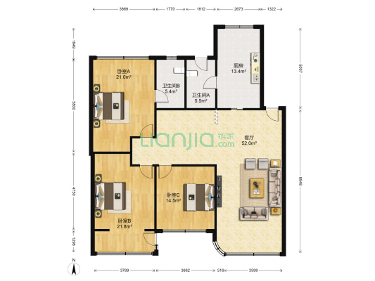 屏都小区 3室1厅2卫 147平方