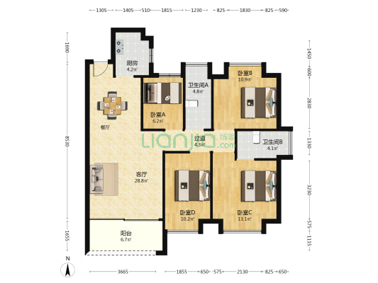 美平雅亭 4室1厅2卫 119平方