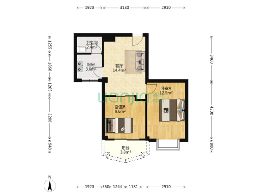 祥店新村 2室1厅1卫 54平方