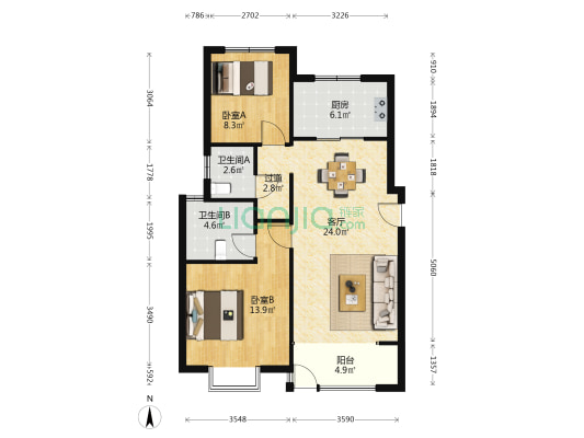 金科华都学林府 2室1厅2卫 96平方